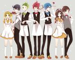  5boys alternate_costume apron bad_id bad_pixiv_id bel_(pokemon) black_hair blonde_hair blue_eyes blue_hair brown_eyes brown_hair cheren_(pokemon) chidori_(@rom) corn_(pokemon) cup dent_(pokemon) drinking_glass glasses green_eyes green_hair grin multiple_boys multiple_girls one_eye_closed pod_(pokemon) poke_ball pokemon pokemon_(game) pokemon_bw red_eyes red_hair smile touko_(pokemon) touya_(pokemon) triplets waiter waitress wine_glass yellow_eyes 