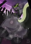 absurd_res alternative alternative_fashion ambiguous_fluids anthro balls bodily bodily_fluids butt cloud concert dancing draeusz fashion femboy genitals goth hal_(hal_skunky) hi_res male mammal mephitid musk piercing public scent skunk smelly solo sweat tail
