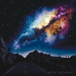  animated animated_gif artist_name black_sky galaxy hill looping_animation moertel night night_sky no_humans original outdoors pixel_art road scenery shooting_star sky 