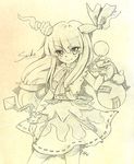  gourd horns ibuki_suika long_hair monochrome ninamo sketch solo touhou traditional_media 