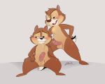 anthro balls blush bodily_fluids brother_(lore) brothers_(lore) brown_body brown_fur chip_&#039;n_dale_rescue_rangers chip_(disney) chipmunk clothing dale_(disney) digital_media_(artwork) disney duo erection feet fingers foreskin fur genitals ground_squirrel hi_res humanoid_genitalia humanoid_penis incest_(lore) male male/male mammal narrowed_eyes navel nervous nervous_smile nervous_sweat nude open_mouth partially_retracted_foreskin penis rodent sciurid seductive sibling_(lore) simple_background sitting smile soina spread_legs spreading standing sweat tail toes vein veiny_penis