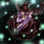  animal_ears brown_eyes dress earrings fingernails fireflies glowing hat jewelry k2isu long_fingernails magic musical_note mystia_lorelei pink_hair short_hair single_earring solo touhou wings 