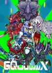 axe azumae_keita beam_rifle chibi copyright_name corrupted_twitter_file energy_gun energy_sword funnels_(gundam) gfred gquuuuuux green_eyes gun gundam gundam_gquuuuuux gyan_(gquuuuuux) heat_hawk highres holding holding_axe holding_gun holding_polearm holding_sword holding_weapon kikeroga_(gquuuuuux) lance looking_at_viewer mecha mecha_focus mobile_armor mobile_suit no_humans one-eyed pink_eyes polearm purple_eyes red_gundam robot rx-78-2_gundam science_fiction sd_gundam shield sword thrusters v-fin watermark weapon yellow_eyes zeon 