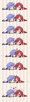  &gt;_&lt; 1boy 1girl :&lt; :3 :d ahoge bad_id bad_pixiv_id blue_hair blush brown_eyes brown_hair cheek_kiss chibi closed_eyes comic heart highres kaito kiss lying meiko muro_(ninimohu) o_o on_stomach open_mouth poking sequential short_hair silent_comic smile vocaloid wince 