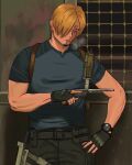  1boy cigarette cosplay curly_eyebrows facial_hair gloves gun hair_over_one_eye holding holding_gun holding_weapon leon_s._kennedy leon_s._kennedy_(cosplay) male_focus mustache_stubble one_piece resident_evil resident_evil_4 resident_evil_4_(remake) sanji_(one_piece) sanjifull shirt smoking solo stubble weapon 