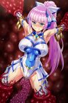  1girl absurdres armpits bare_shoulders blue_eyes blunt_bangs blush bow breasts clenched_teeth covered_navel covered_nipples elbow_gloves element_venus glaring gloves hair_bow high_ponytail highleg highleg_leotard highres horns imminent_penetration imminent_rape impossible_clothes impossible_leotard kisaragi_nozomi large_breasts leotard long_hair looking_at_viewer magical_girl pink_hair ponytail rape restrained shinsou_seiki_elementia shiny_skin sirano skin_tight skirt slime_(substance) solo spread_legs sweat teeth tentacles thighhighs white_gloves white_leotard white_thighhighs 