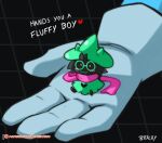 2025 2_horns 4_fingers anthro artist_name black_background black_body black_fur blue_body blue_skin blush blush_lines bovid brachyzoid caprine chibi clothing deltarune duo english_text eyewear fingers fur glasses gloves goat green_clothing green_eyewear green_glasses green_hat green_headwear green_robe handwear hat headgear headwear heart_symbol horn human kris_(deltarune) male mammal mostly_offscreen_character patreon patreon_logo pattern_background pink_eyes pink_scarf ralsei robe round_glasses scarf simple_background sitting smile text undertale_(series) url wearing_glasses white_text