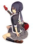  black_hair guitar instrument k-on! nakano_azusa plectrum red_eyes riku_(wana) short_hair solo twintails 