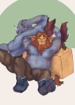 anthro belly bodily_fluids boots bottomwear canid canine canis clothed clothing construction_worker felid footwear group hi_res jacket lion male male/male mammal matthewstiffer musclegut muscular overweight pantherine pants pheromones red_wolf rhinoceros shoes slightly_chubby sweat topwear trio wolf