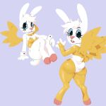 1:1 2024 3_toes angel angel_gabby angel_hare angel_hare_(the_east_patch) anthro blue_sclera blush bow_tie buckteeth bunny_costume butt clothing costume feathered_wings feathers feet female freckled_face freckles fur hare lagomorph leporid mammal rabbit reverse_bunny_costume solo sp4gh3tt1 teeth the_east_patch toes white_body white_fur wings