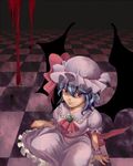  barefoot blood checkered checkered_floor hat henachoceta perspective remilia_scarlet solo touhou 