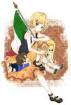  blonde_hair blue_eyes dress flag ichiko_(ichiko_cute) inazuma_eleven inazuma_eleven_(series) italy long_dress mary_janes rushe_(inazuma_eleven) shoes short_hair sitting solo stuffed_animal stuffed_toy 