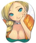  aqua_eyes bianca blonde_hair blush braid breast_mousepad breasts cape choker cleavage dragon_quest dragon_quest_v hair_over_shoulder jewelry large_breasts long_hair mahito mousepad ring single_braid smile solo 