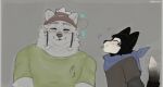 absurd_res accessory anthro beanie black_body black_fur blush canid canine canis cerberussenn clothing domestic_dog duo ear_flick eye_markings fluffy fluffy_hair freckles fur hair hair_accessory hat headgear headwear hi_res kerchief long_sleeves lucky_sweeto_(cerberussenn) male male/male mammal markings mocha_hawkes_(cerberussenn) mole_(marking) neckerchief neckwear nordic_sled_dog samoyed shirt short_sleeves signature smile spitz tail tail_motion tailwag tongue tongue_out topwear werecanid werecanine werecreature weredog white_body white_fur wolf
