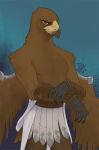 2025 5_fingers absurd_res accipitrid accipitriform anthro avian beak biped bird brown_body brown_eyes brown_feathers brown_wings clothed clothed_anthro clothed_male clothing digital_media_(artwork) eagle elden_ring_nightreign feathers fingers fromsoftware front_view guardian_(nightreign) hi_res looking_at_viewer male scuted_arms scutes simple_background solo standing togaed wings