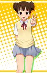  brown_eyes brown_hair k-on! katatsuka_kouji school_uniform short_hair short_twintails solo suzuki_jun twintails v 