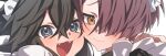  2boys :3 :d anri_(toudou-kun_chi_no_maid_shota) black_hair blue_eyes blush cheek-to-cheek close-up closed_mouth crossdressing crossed_bangs embarrassed fangs ferea_bimi furrowed_brow hair_over_one_eye heads_together looking_at_viewer maid maid_headdress male_focus male_maid mao_(toudou-kun_chi_no_maid_shota) multiple_boys official_art orange_eyes portrait raised_eyebrows red_hair smile toudou-kun_chi_no_maid_shota trap 