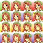  angry blue_eyes blush braid chart closed_eyes embarrassed expressions frown happy hat hong_meiling long_hair one_eye_closed open_mouth red_hair sad seven_star smile star surprised sweatdrop tears touhou twin_braids 