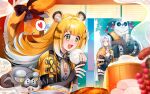  +_+ 1boy 2girls absurdres animal_ear_fluff animal_ears black_gloves black_thighhighs blonde_hair blue_sodaart breasts eous_(zenless_zone_zero) fingerless_gloves food furry furry_male gloves green_eyes highres holding holding_food hu_wei_(zenless_zone_zero) jacket ju_fufu long_hair long_sleeves multicolored_hair multiple_girls open_mouth pan_yinhu panda smile steamed_bun tail thighhighs tiger_ears tiger_girl tiger_tail white_fur white_hair yellow_eyes yellow_jacket yixuan_(zenless_zone_zero) zenless_zone_zero 