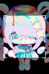  1girl black_background blonde_hair blood blood_drip blue_eyes blue_hair blue_serafuku blue_socks bow chest_bow chibi chibi_only chouzetsusaikawa_tenshi-chan colored_tips drawn_wings fake_screenshot full_body grey_pupils hair_bow halo highres looking_at_viewer multicolored_hair multicolored_halo multiple_hair_bows naishukketsukata needy_girl_overdose pink_hair quad_tails rainbow_halo revealing_layer school_uniform serafuku socks solo thumbs_down 