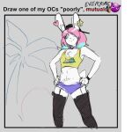 2023 ambiguous_gender anthro backwards_baseball_cap backwards_hat baseball_cap bell bell_collar biped black_baseball_cap black_clothing black_legwear black_thigh_highs blue_eyes blue_hair bottomwear chest_tuft closed_smile clothing collar crotch_tuft digital_drawing_(artwork) digital_media_(artwork) english_description english_text hair hand_on_hip hat headgear headwear hotpants inner_ear_fluff jingle_bell jingle_bell_collar lagomorph legwear lemonfont leporid long_ears low-angle_view male_(lore) mallkin mammal mouth_closed multicolored_eyes multicolored_hair pb_(theycallhimcake) pink_eyes pink_hair portrait purple_bottomwear purple_clothing purple_hotpants purple_shorts rabbit scut_tail short_tail shorts smile solo tail text thigh_highs three-quarter_portrait topwear tuft two_tone_eyes two_tone_hair yellow_clothing yellow_topwear