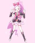  alternate_color alternate_costume bad_id bad_pixiv_id black_footwear blush boots bow choker cosplay cure_black cure_black_(cosplay) cure_blossom fusion hanasaki_tsubomi heart heartcatch_precure! knee_boots long_hair magical_girl open_mouth pink_bow pink_choker pink_eyes pink_hair ponytail precure satogo solo very_long_hair 