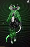 2025 absurd_res anthro black_body black_circus black_scales bottomwear breasts clothing cobra cybernetics cyborg digital_media_(artwork) female glowing green_markings hi_res machine markings navel non-mammal_breasts pants reptile scales scalie snake solo topwear ventral_scales viroveteruscy white_body white_eyes white_scales zephesi_zsecil
