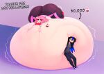 belly big_belly big_butt black_hair blue_eyes blue_highlights bottomwear breath butt clothing cupcake directional_arrow duo elise_(mysterydad) female food hair hi_res highlights_(coloring) huge_belly huge_butt huge_thighs human humanoid humanoid_pointy_ears hyper hyper_belly hyper_butt hyper_thighs larger_female mammal milestone motion_lines mysterydad not_furry open_mouth open_smile panting pants pink_hair pointy_ears red_eyes shirt size_difference smaller_female smile stuffing text thick_thighs topwear vampire viola_(mysterydad) wide_eyed