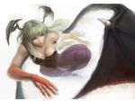  animal_print bad_id bad_pixiv_id bat_print breasts cleavage demon_girl from_above large_breasts long_hair mole morrigan_aensland occult_soda pantyhose print_legwear solo succubus vampire_(game) wings 