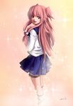  angel_beats! highres long_hair looking_back pink_eyes pink_hair school_uniform serafuku shin_(shin0719) solo yui_(angel_beats!) 