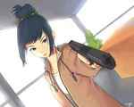  aiming_at_viewer bad_id bad_pixiv_id black_hair dutch_angle efmoe glock gun hair_bun hair_up handgun holding holding_gun holding_weapon hood hood_down hoodie indoors left-handed looking_at_viewer original pistol plant potted_plant purple_eyes short_hair solo weapon 