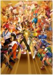  6+boys 6+girls absurdres artist_collaboration balrog_(street_fighter) bengus blanka blue_sailor_collar blue_skirt border braid cammy_white capcom_vs_snk chun-li confrontation crossover cummerbund dai-chan dhalsim dougi e._honda edaki_shin&#039;ya everyone fatal_fury game_cg geese_howard gloves guile harumaru headband high_heels highres hiroaki_(kof) ikeno_daigo kasugano_sakura ken_masters kim_kaphwan king_(snk) kita_senri kusanagi_kyou long_hair loose_socks m._bison mera_jin mori_toshiaki multiple_boys multiple_girls muscular nikaidou_benimaru nishimura_kinu non-web_source official_art pantyhose parted_bangs pelvic_curtain poster_(medium) purple_gloves raiden_(snk) red_gloves red_headband rugal_bernstein ryou_sakazaki ryuuko_no_ken sagat sailor_collar sash school_uniform senno_aki serafuku shiranui_mai shoes short_hair skirt sneakers snk socks spandex street_fighter sunburst terry_bogard the_king_of_fighters vega_(street_fighter) vice_(kof) white_border white_headband yagami_iori yamazaki_ryuuji yasuda_akira yellow_collar yellow_sash yuri_sakazaki zangief 