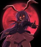  animal_ears blazer bunny_ears full_moon glowing glowing_eyes jacket long_hair moon necktie open_mouth purple_hair red_moon red_neckwear reisen_udongein_inaba shinjou_satomi skirt solo touhou very_long_hair 