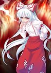  annoyed cigarette covering_mouth fire fujiwara_no_mokou sea_chicken smoke smoking solo touhou 