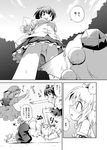  comic futatsuki_hisame geta greyscale hat highres inubashiri_momiji kawashiro_nitori letter md5_mismatch monochrome multiple_girls panties shameimaru_aya tengu-geta tokin_hat touhou translated underwear upskirt 