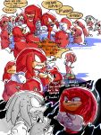  anger_vein arm_wrap blush crossed_arms gloves highres in-franchise_crossover knuckles_the_echidna meme multiple_persona open_mouth red_eyes smile sonic_(live_action) sonic_(series) sonic_boom_(series) sweat twitter_username ugandan_knuckles white_gloves wildnootrak 