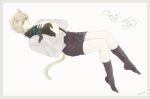  1boy aged_down animal_ears bishounen blonde_hair cat cat_boy cat_ears cat_tail commentary dio_brando jojo_no_kimyou_na_bouken marimocham pale_color pale_skin pastel_colors phantom_blood short_shorts shorts solo tail white_theme 