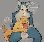 2025 anthro anthro_on_anthro areola balls beastars bent_over big_balls big_penis bird_dog blush bodily_fluids butt canid canine canis dialogue domestic_dog dripping duo emanata english_text erection eyebrows eyes_closed fur genital_fluids genitals glans grey_background handjob heart_after_text heart_symbol humanoid_genitalia humanoid_penis hunting_dog jack_(beastars) labrador leborkss legoshi_(beastars) licking looking_pleasured male male/male mammal motion_lines muscular muscular_anthro muscular_male narrowed_eyes nipples nude open_mouth open_smile oral penile penis penis_grab penis_lick precum precum_drip precum_string retriever sex simple_background sitting smile text thick_penis tongue tuft uneven_balls wolf