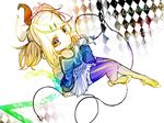  alternate_hairstyle bad_id bad_pixiv_id blonde_hair brown_eyes dress from_above hagi_(artist) hair_ornament hair_ribbon hairclip headphones headphones_around_neck high_heels kagamine_rin kagamine_rin_(roshin_yuukai/hard_rkmix) long_hair looking_up ribbon roshin_yuukai_(vocaloid) shoes skirt solo spot_color thighhighs twintails vocaloid zettai_ryouiki 