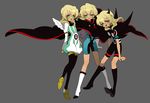  alternate_costume blonde_hair bodysuit boots cape demon_wings green_eyes horns inazuma_eleven inazuma_eleven_(series) jewelry miyasaka_ryou otoko_no_ko pantyhose pendant skin_tight smile tsumi_guilty wings 