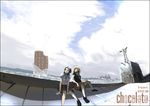  aircraft ant bug chocolate cloud copyright_request day helicopter insect kyan-dog multiple_girls rooftop school_uniform sky 