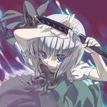  bad_id bad_pixiv_id blue_eyes katana konpaku_youmu moriki_takeshi ready_to_draw sheath sheathed short_hair silver_hair solo sword touhou unsheathing weapon 