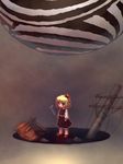  angel_(evangelion) blonde_hair bow crossover japanese_cylindrical_postbox japanese_postal_mark leliel neon_genesis_evangelion postbox_(outgoing_mail) red_eyes red_footwear ribbon rumia sankuma shoes short_hair skirt telephone_pole touhou 