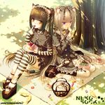  animal_ears bad_id bad_pixiv_id bell blonde_hair blue_eyes bow brown_hair cake candy cat_ears cat_tail chocola_(sayori) choker cross dappled_sunlight eating food food_themed_clothes gothic_lolita hair_bow hair_ornament hair_ribbon hairclip highres jingle_bell latin_cross lolita_fashion long_hair multiple_girls nekopara pastry ribbon sayori sitting slit_pupils striped striped_legwear sunlight tail tea thighhighs twintails vanilla_(sayori) yellow_eyes zettai_ryouiki 