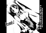  between_breasts breasts greyscale hatsune_miku high_contrast long_hair monochrome nana_(artist) necktie open_clothes open_shirt panties shirt solo striped striped_panties twintails underwear vocaloid 
