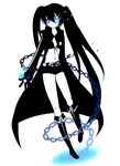  bangs belt bikini_top black_hair black_rock_shooter black_rock_shooter_(character) blue_eyes boots burning_eye chain coat flat_chest front-tie_top gloves hood hooded_jacket jacket kaze13_(pixiv) knee_boots long_hair midriff navel pale_skin short_shorts shorts solo star twintails uneven_twintails very_long_hair 