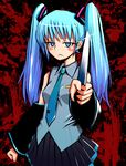  :&lt; bad_id bad_pixiv_id detached_sleeves green_eyes green_hair hatsune_miku jouyo knife long_hair solo twintails vocaloid 