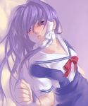  clannad fujibayashi_kyou hikarizaka_private_high_school_uniform long_hair purple_eyes purple_hair school_uniform solo zen 