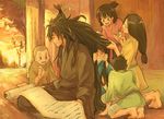  4boys braid comb japanese_clothes long_hair masato_(oal) messy_hair multiple_boys multiple_girls pixiv_fantasia pixiv_fantasia_1 playing scroll 