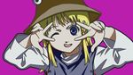  ;p blonde_hair dr765 eyes hat joshi_kousei moriya_suwako one_eye_closed parody short_hair solo tongue tongue_out touhou 